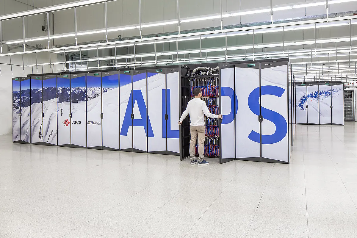 Alps supercomputer cabinets at the Swiss National Supercomputing Centre